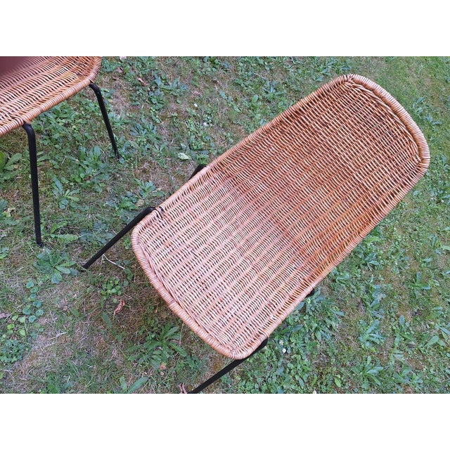 Rattan and Iron Stackable Dining Chairs by Gian Franco Legler, Switzerland, 1960s, Set of 2 For Sale - Image 4 of 12