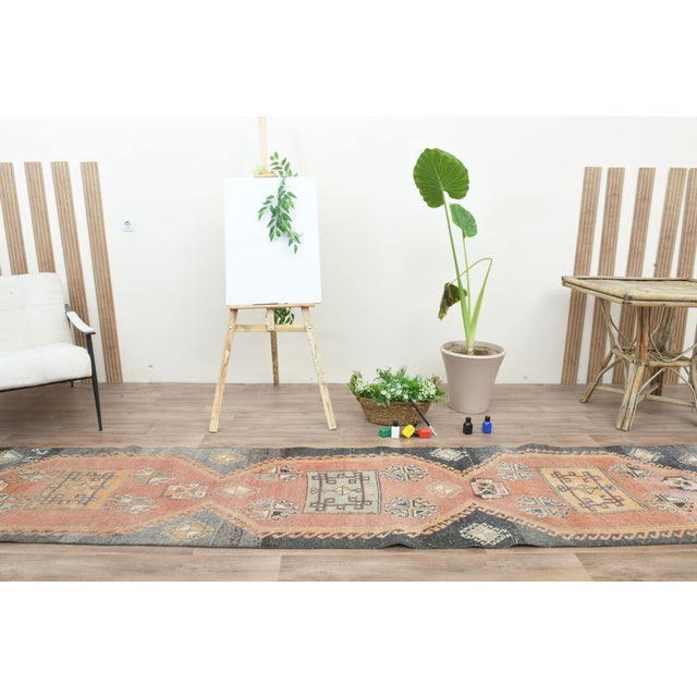 Traditional Orange Authentic Vintage Runner RugHandmade Wool Rug For Sale - Image 3 of 9