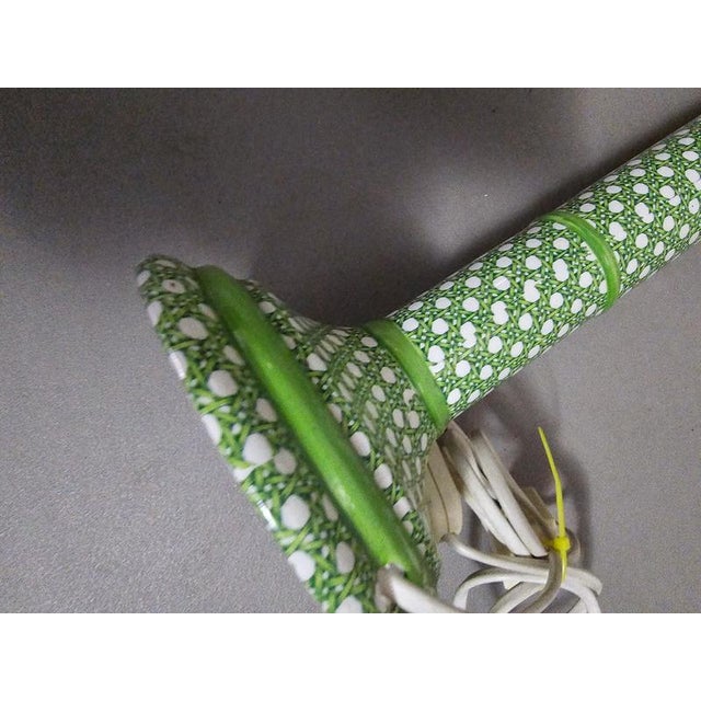 Green Glazed Ceramic Table Lamp with Webbing Pattern For Sale - Image 3 of 16