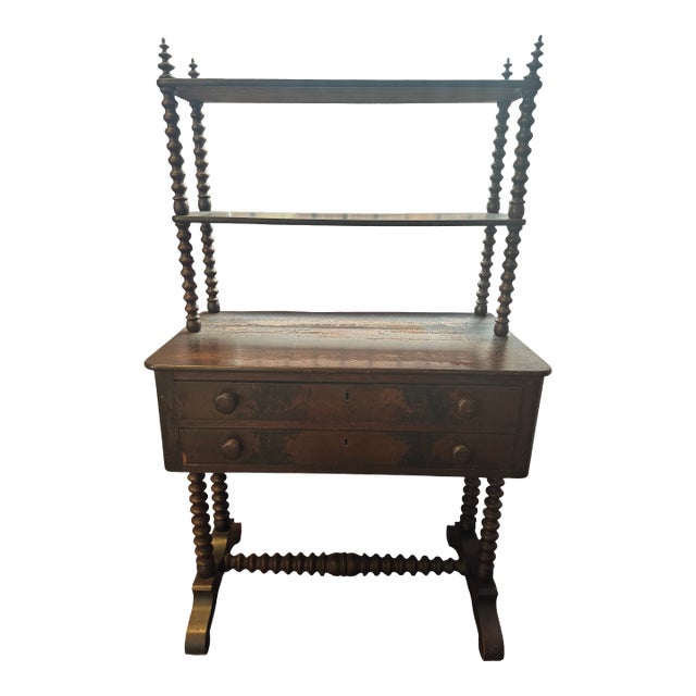 Antique Renaissance Revival Writing Desk With Bobbin Turned Legs For Sale