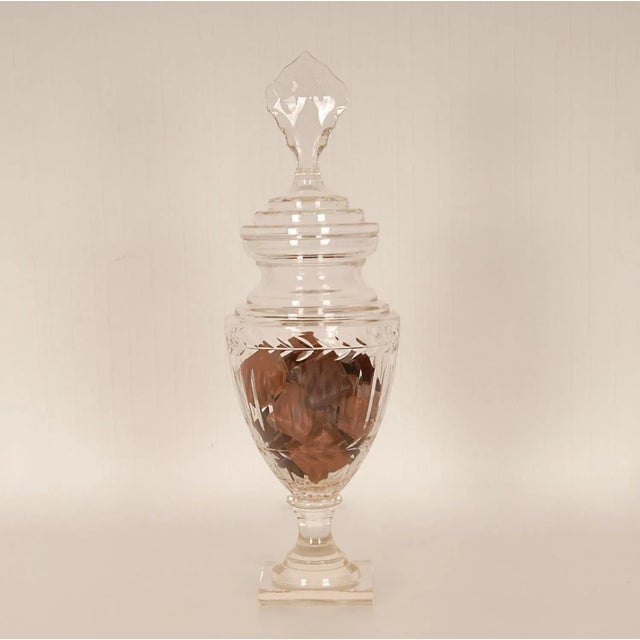 Victorian Victorian Sweetmeat Jar Cut Crystal Antique Footed Glass Urn Vase Ginger Jar Covered Coupe For Sale - Image 3 of 12