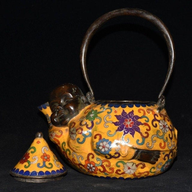 Traditional Late 19th Century Cloisonné Enamel Maitreya Buddha Ewer, 1.36kg For Sale - Image 3 of 8