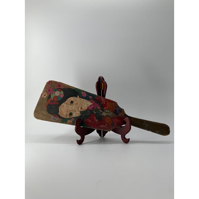 Vintage Japanese Hagoita Paddle With Painted Bijin – Signed Suzuki Hiroshi For Sale - Image 4 of 14