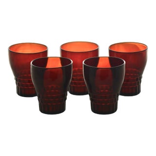Red Ruby Glass Lowball Glasses – Set of 5 For Sale
