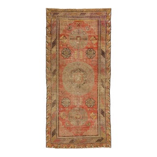 Orange Antique Khotan Wool Rug Handmade With Medallion Pattern For Sale