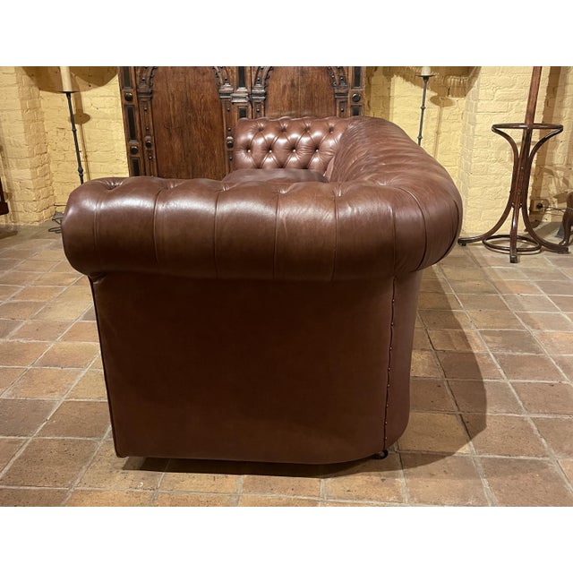 Vintage Chesterfield Three-Seater Sofa in Brown Leather, 2010s For Sale - Image 10 of 16