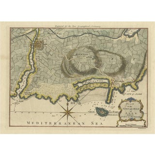 Antique Map Plan of Town and Mole of Cap Dagde & Fort De Brescou, France, 1759 For Sale