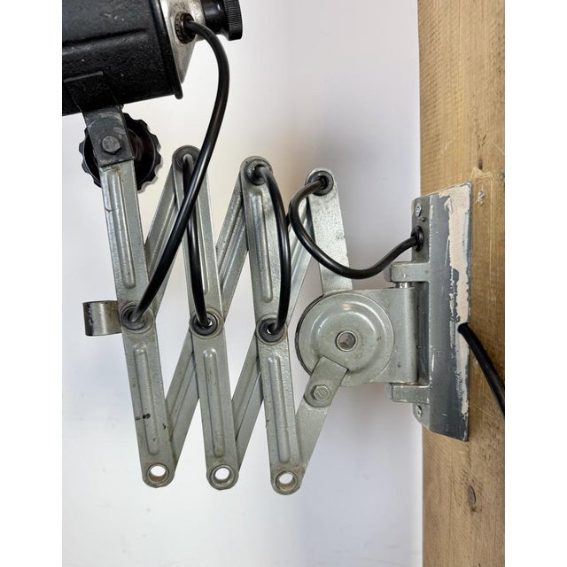 Industrial Black Enamel Scissor Wall Lamp, 1950s For Sale - Image 9 of 18