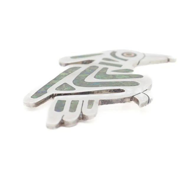 Silver Vintage Mexican Sterling & Copper Mixed Metals Bird Brooch With Azurite Inlay For Sale - Image 8 of 12