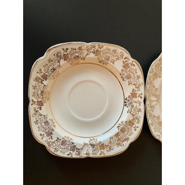 Vintage Tan and Floral Gold Porcelain Cocktail Drinks Coasters- Set of 3 For Sale - Image 9 of 12