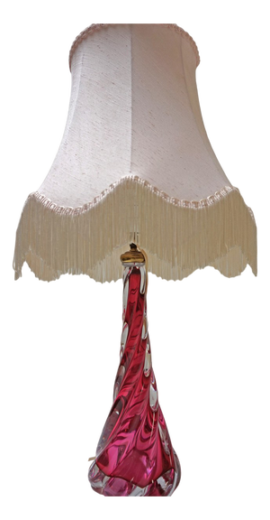 Pink & Clear Crystal Glass Twisted Table Lamp from Val St Lambert, 1950s