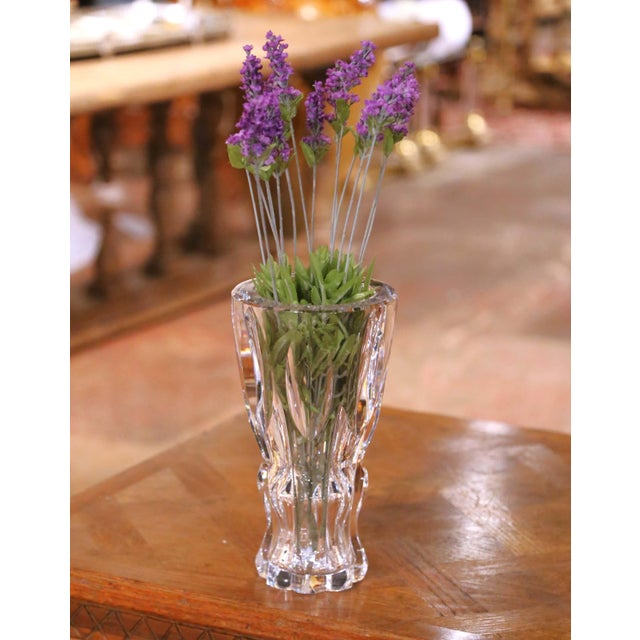 Traditional Mid-Century Val Saint Lambert Crystal Bud Vase With Faceted Cuts For Sale - Image 3 of 10