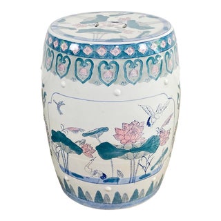 Vintage Ceramic Lily Pad Motif Garden Stool For Sale