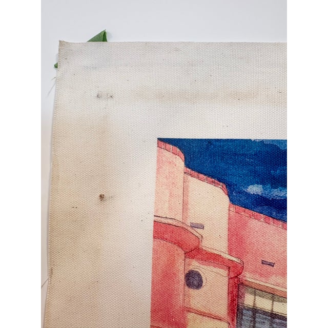 Collins Park Hotel Miami South Beach Art Deco Watercolor Style Canvas Print For Sale - Image 4 of 14