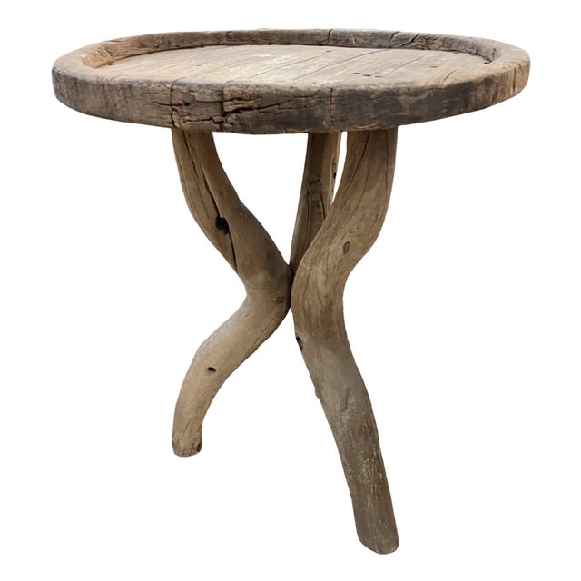 Rustic Side Table with Driftwood Legs, 1940s For Sale