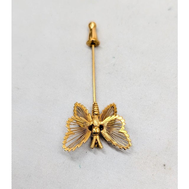 1960s Vintage Signed Monet Goldtone Butterfly Jabot Brooch For Sale - Image 5 of 6