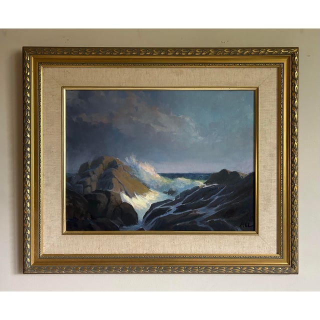 Vintage original seascape oil painting in gold frame. From the estate of artist Alfred Lockwood, signed to the lower...
