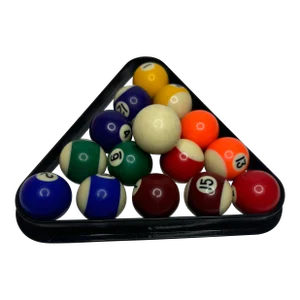 Late 1980s Miniature Billiards or Pool Balls and Rack-17 Pieces