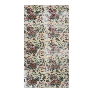 1970s Vintage Turkish Oushak Handmade Wool Cotton Brown Floral Area Rug For Sale
