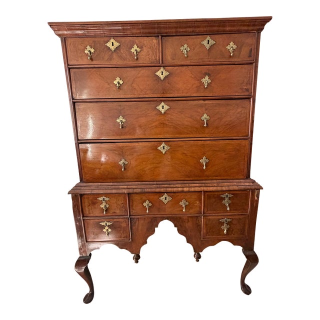 Antique English Queen Anne Burl Walnut Highboy/Chest on Stand (c.1720-1740) For Sale