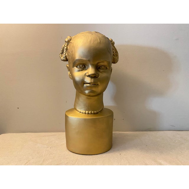 Painted Cast Chalkware Sculpture "The Golden Child" Signed K Severs Circa 1994 Approx overall size 7 x 7 x 16"