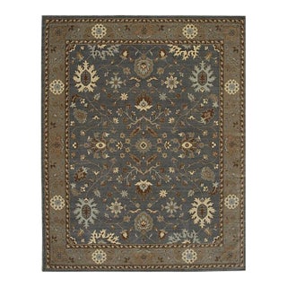 8x10 Gray Hand-Knotted Wool Floral Symmetry Traditional Modern Carpet Rug For Sale
