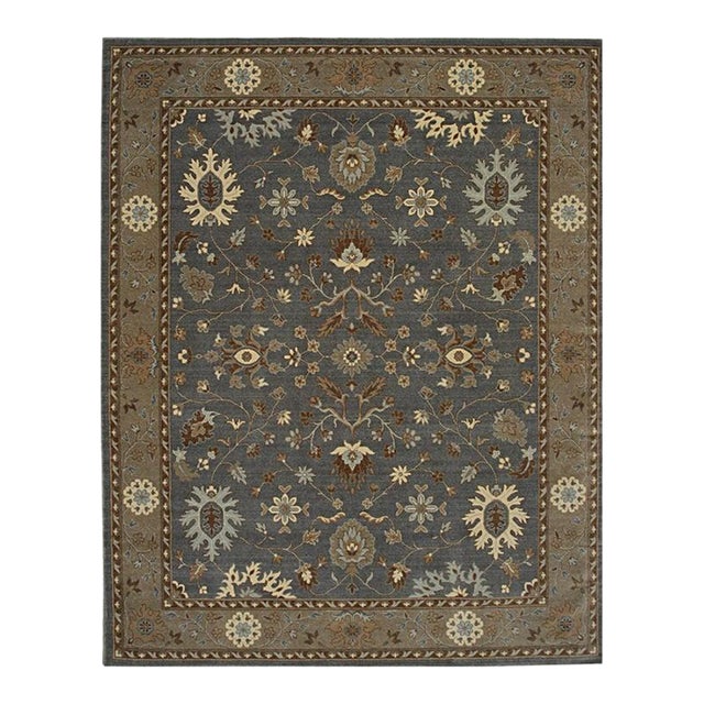8x10 Gray Hand-Knotted Wool Floral Symmetry Traditional Modern Carpet Rug For Sale