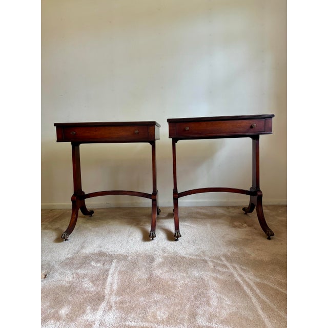 Wood Vintage Dark Wood Side Tables With Rolling Brass Claw Wheels For Sale - Image 7 of 12