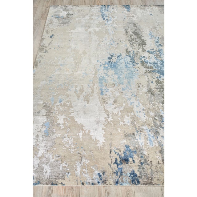 Transitional Exquisite Rugs Cosmo Hand-Knotted New Zealand Wool & Bamboo Silk Silver/Blue/Ivory Rug-10'X14' For Sale - Image 3 of 8