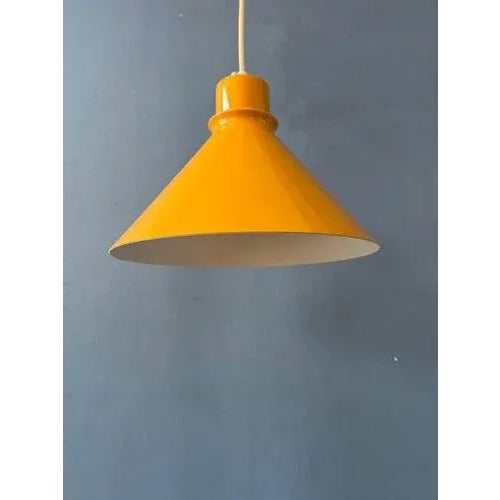 Yellow Vintage Yellow Metal Hanging Lamps, Set of 2 For Sale - Image 8 of 11