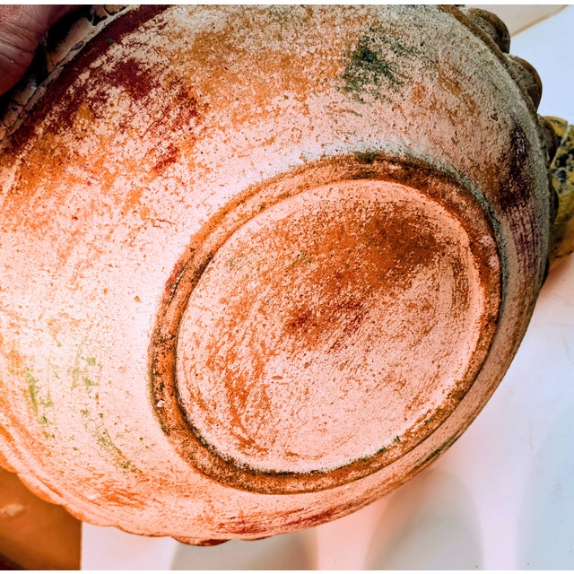 An impressive, oversized vintage Mexican folk art centerpiece featuring a 16-inch diameter terracotta bowl with a classic...
