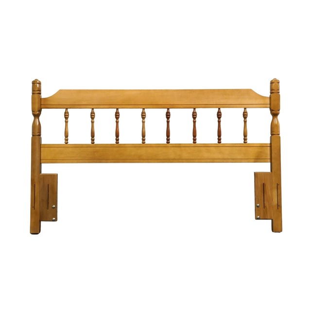 Late 20th Century High End Vintage Solid Hard Rock Maple Colonial Early American Queen Size Scroll Spindle Headboard For Sale - Image 5 of 5
