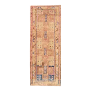 1960s Vintage Distressed Geometric Wool Runner