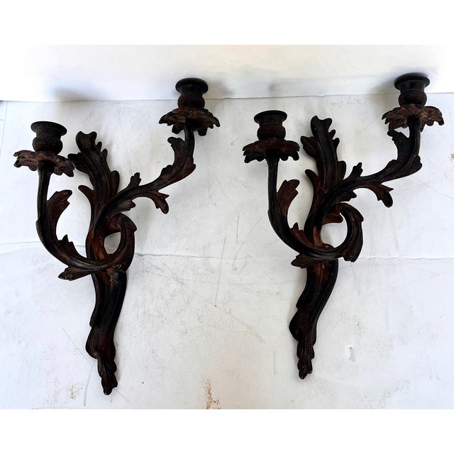 Traditional Vintage Iron Vines Candle Holder Wall Sconces - A Pair For Sale - Image 3 of 14