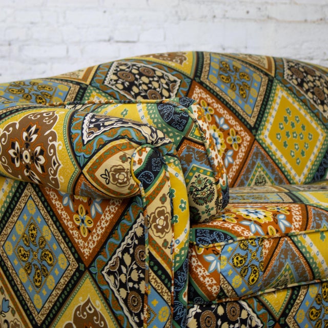 Late 20th Century Late 20th Century Camelback Sofa W/Multicolored Patchwork Fabric & Tight Back by Rowe Furniture For Sale - Image 5 of 18