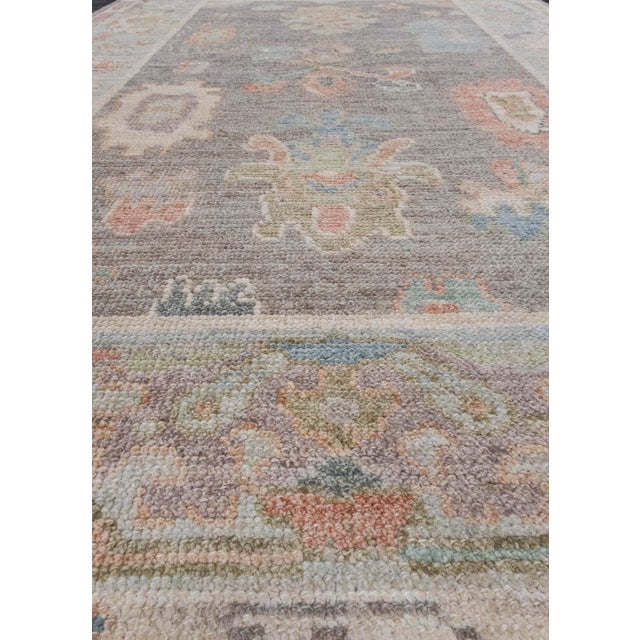 Turkish Oushak Rug Gray Multi Color Hand Knotted Wool Rug 4' X 6'1" For Sale In Houston - Image 6 of 8