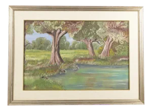 Lake Landscape, 1981, Oil on Canvas, Framed