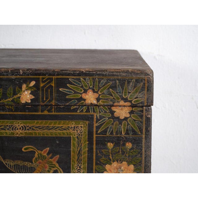 Wood Antique Chinese Painted Trunk For Sale - Image 7 of 12