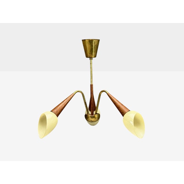 Swedish Modern, Pendant Light, Brass, Wood, Glass, Sweden, 1920s For Sale - Image 4 of 8