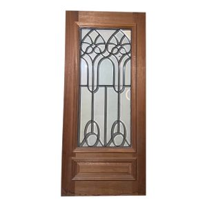 Mahogany Antique Inspired Tulip Motif Leaded Glass Door