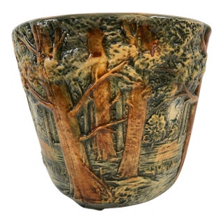 1920s Antique Weller Art Pottery "Forest" Jardiniere Cachepot For Sale