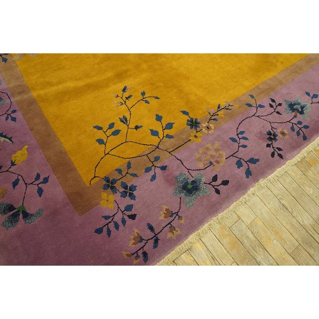 Textile Extraordinary Gold Ground Color Wiht Violet Border Antique Chinese Art Deco Rug by Nichols Workshop For Sale - Image 7 of 8