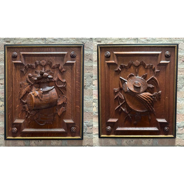 Pair of Framed Carved Oak Door Panels, Circa 1880. For Sale In Chicago - Image 6 of 6