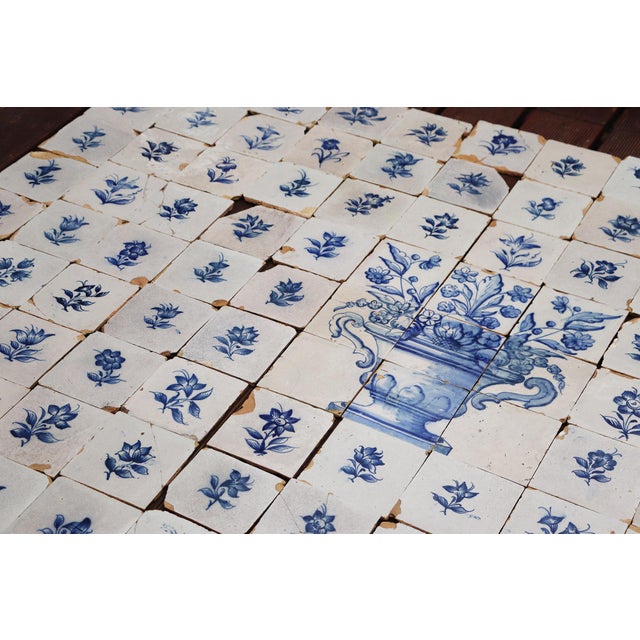 Antique Large Tiles Mural Panel, Blue & White Flowers and Vases, Portuguese, 18th Century For Sale - Image 12 of 18