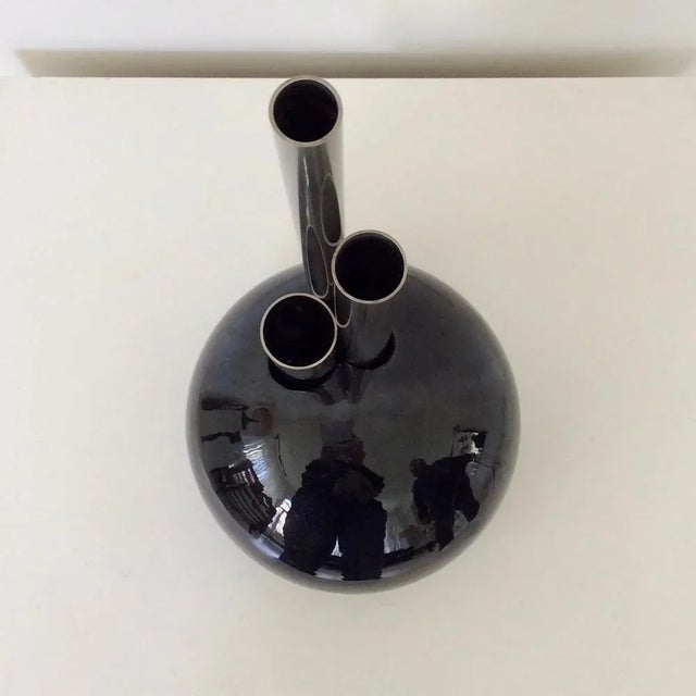 Black Postmodern Decorative Ceramic Vase, Italy, 1980s For Sale - Image 8 of 10