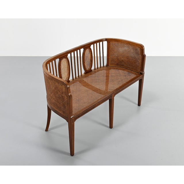 Vintage Caned Slant Bench, 1950s For Sale - Image 18 of 18