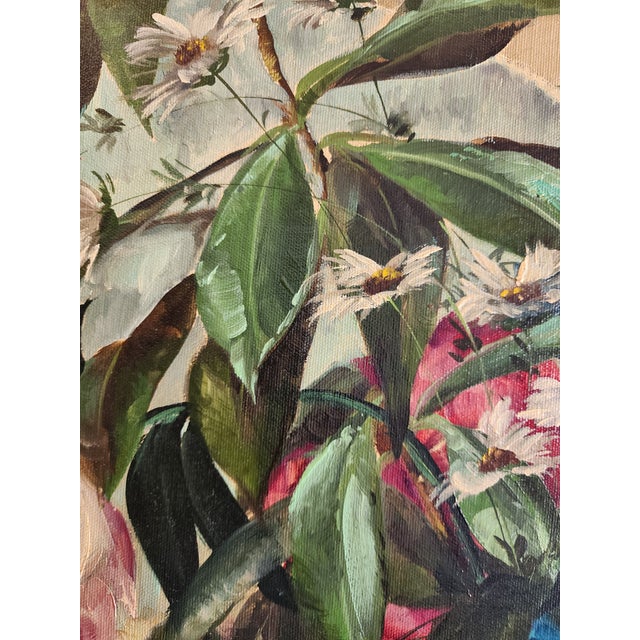 Wood Mid Century Floral Still Life Oil Painting in Period Carved Frame For Sale - Image 7 of 16