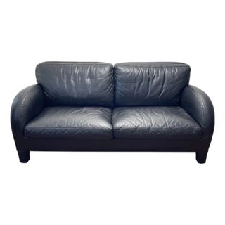 B&b Italia Antonio Citterio for Cina Two Seat Black Leather Sofa For Sale