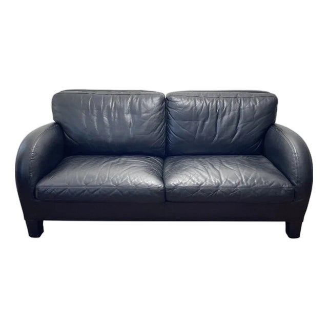 B&b Italia Antonio Citterio for Cina Two Seat Black Leather Sofa For Sale