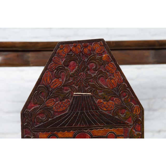 Red Burmese 19th Century Hand-Carved and Painted Wooden Puppet Show Sign For Sale - Image 8 of 12